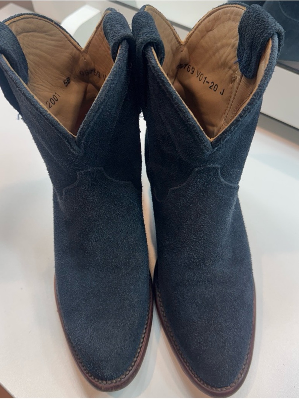 Tecovas Navy Suede Western Ankle Booties